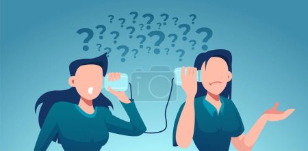 Illustration for Vector of two women have a difficult communication and multiple questions - Royalty Free Image