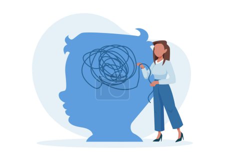 Illustration for Vector of a child psychologist solving mental confusion problem - Royalty Free Image