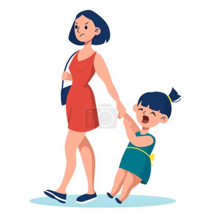 Illustration for Vector of naughty child crying, having a tantrum and a disgruntled mother. - Royalty Free Image
