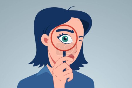 Illustration for Vector of a curious young woman looking through a magnifying glass - Royalty Free Image