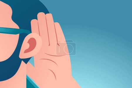 Illustration for Vector of a man with hand to ear gesture listens carefully - Royalty Free Image