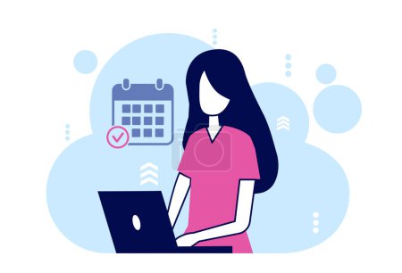 Illustration for Vector of a young professional woman using laptop computer making plans - Royalty Free Image