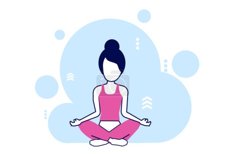 Ilustración de Mujer joven meditando vector sobre fondo azul blanco - Imagen libre de derechos