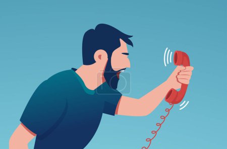 Vector of an angry young man screaming on the phone 