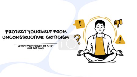 Illustration for Vector of a young meditating man ignoring bad vibe and unjustified criticism - Royalty Free Image