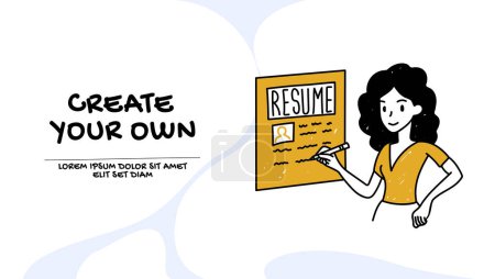 Illustration for Vector of a job candidate, young woman writing her resume - Royalty Free Image