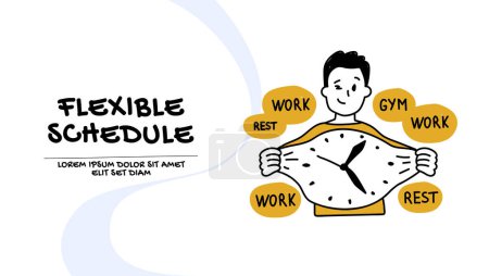Ilustración de Vector de un hombre joven con un horario de trabajo flexible buena vida equilibrio de trabajo - Imagen libre de derechos