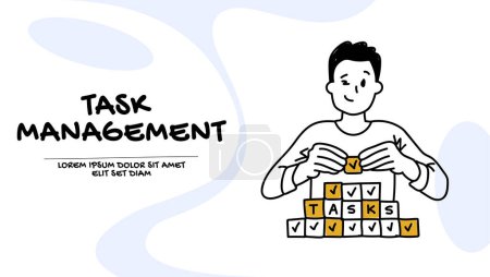 Illustration for Vector of a young man with excellent task management skills - Royalty Free Image