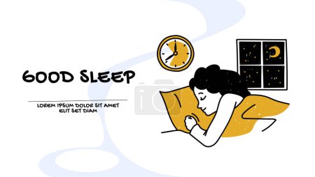 Illustration for Vector of a sleeping young woman in a bed at home - Royalty Free Image