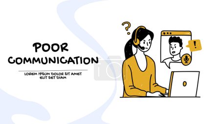 Ilustración de Vector de un representante de servicio al cliente tiene una mala comunicación con un cliente y malentendido - Imagen libre de derechos