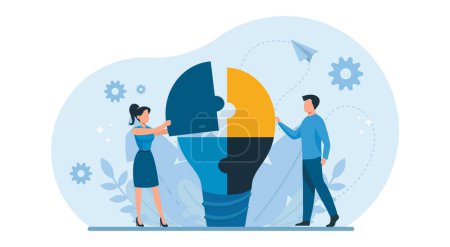 Illustration for Teamwork concept. Vector of business people solving a problem in a team. - Royalty Free Image