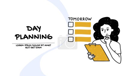 Illustration for Vector of a young woman planning her day - Royalty Free Image