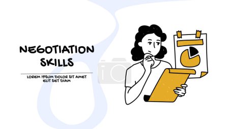 Illustration for Vector of a businesswoman thinking on negotiation strategy - Royalty Free Image