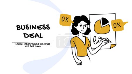 Ilustración de Vector de una joven empresaria que firma un contrato de un nuevo negocio - Imagen libre de derechos