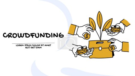 Illustration for Vector of a crowdfunding concept. Project funding by raising contributions from a crowd of people - Royalty Free Image