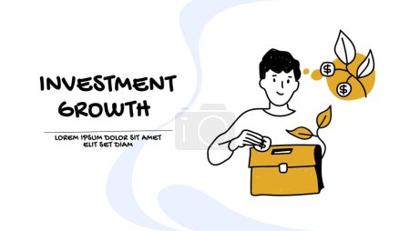 Illustration for Vector of a young man with smart investment growth strategy - Royalty Free Image