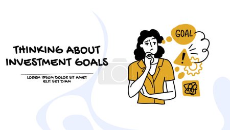 Illustration for Woman thinking about investment goals. Business illustration - Royalty Free Image