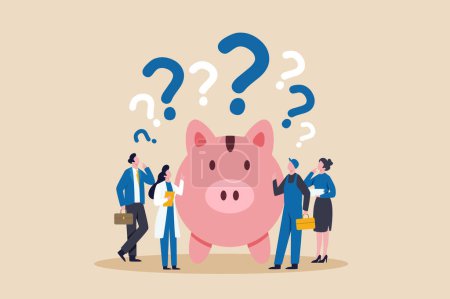 Illustration for Vector of a group of people of different occupations standing next to a piggy bank thinking about their financial future and retirement plans - Royalty Free Image
