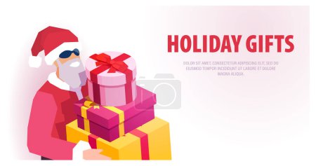 Illustration for Vector of a cool Santa Claus delivering Christmas gifts - Royalty Free Image