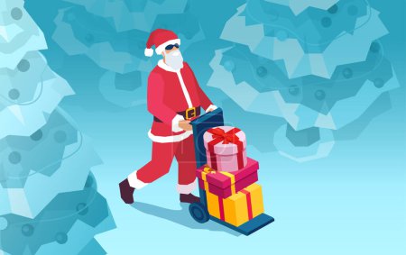 Téléchargez les illustrations : Vecteur d'un Père Noël cool offrant des cadeaux de Noël - en licence libre de droit