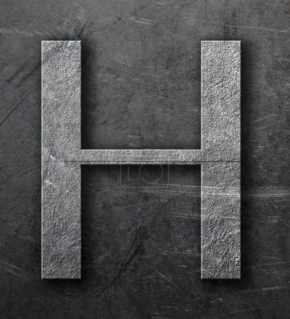 Téléchargez les photos : La lettre "H" sur une feuille d'aluminium métallique rayée et repérée. - en image libre de droit