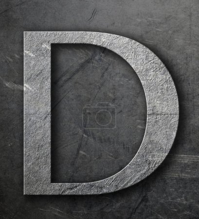 Téléchargez les photos : La lettre "D" sur une feuille d'aluminium rayée et tachée - en image libre de droit