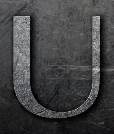 Téléchargez les photos : La lettre "U" sur une feuille d'aluminium grattée et tachée. - en image libre de droit