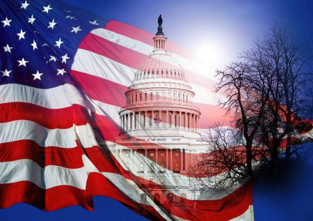 Téléchargez les photos : Drapeau américain composite avec bâtiment Capitol américain - en image libre de droit