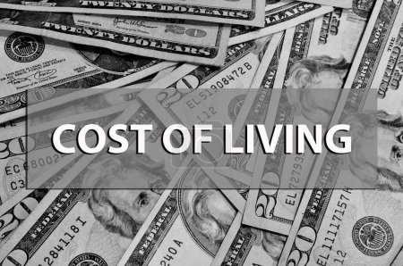 Téléchargez les photos : Monnaie et les mots "coût de la vie" - en image libre de droit