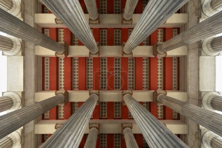 Coffered ceiling inside the propylaea building in Munich, Bavaria, Germany