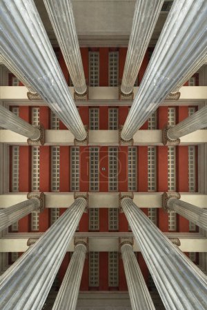 Coffered ceiling inside the propylaea building in Munich, Bavaria, Germany