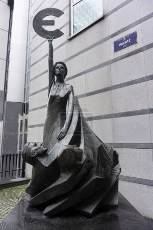 Photo for Wiertz Europa sculpture with euro money symbol in her right hand at european parliament - Royalty Free Image
