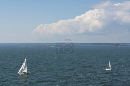 Photo for Two vessel small boats saling at open sea - Royalty Free Image