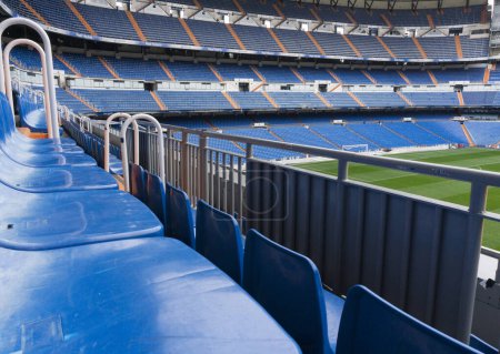 Photo for Santiago Bernabeu stadium blue grandstands benches - Royalty Free Image