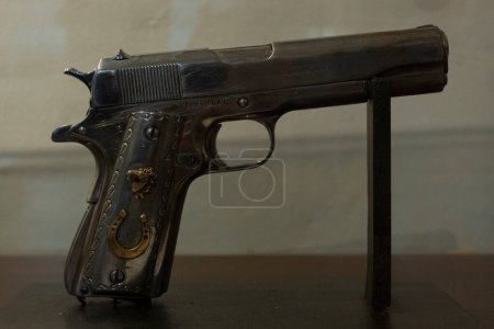 Photo for Alias "The mexican" Gonzalo Rodriguez Gacha gun seized at police museum - Royalty Free Image