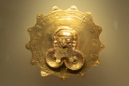Photo for Beautiful pre columbus golden pectoral at colombian golden museum - Royalty Free Image