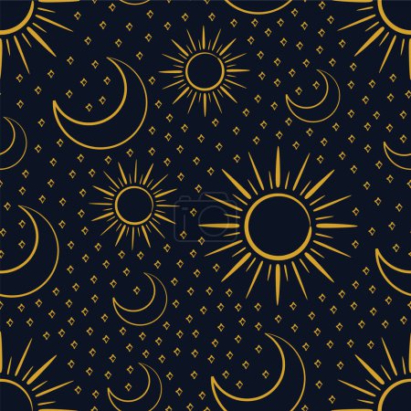 Illustration for Sun moon and stars astrology sketch style seamless pattern - Royalty Free Image