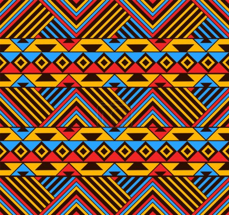 Fantastische nahtlose Muster Hintergrundkunst auf der Grundlage einheimischer kolumbianischer indigener Kunst mit kolumbianischen Flaggenfarben 
