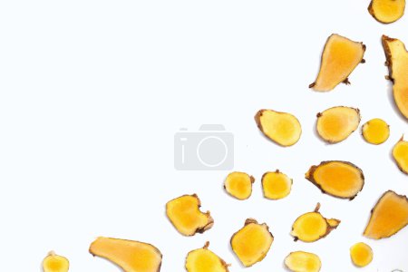Photo for Phlai slices, Cassumumr ginger or zingiber montanum on white background. - Royalty Free Image