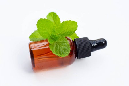 Photo for Fresh mint leaves with essential oil - Royalty Free Image