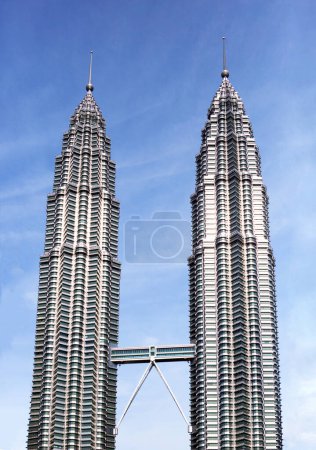 Photo for Kuala Lumpur, Malaysia - January 2023: Petronas towers are the world's tallest twin skyscrapers and remained as the tallest buildings in Malaysia until 2019 - Royalty Free Image