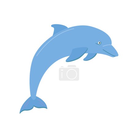 Ilustración de Delfín aislado ballena dentada gregaria. Animales submarinos y vida marina, criatura que habita en el mar o en el océano. Peces sociables. Vector en estilo plano de dibujos animados - Imagen libre de derechos