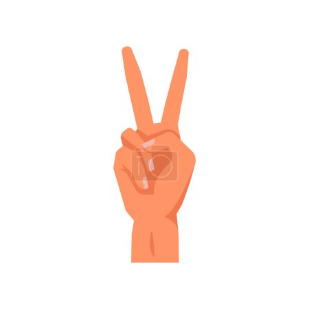 Illustration for Nonverbal communication and language of symbols and signs. Isolated peace or victory hand gesture with clenched fist and raised fingers. Vector in flat style - Royalty Free Image