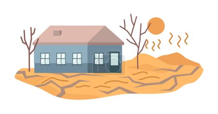 Illustration for Drought caused by climate change, natural disasters and cataclysm. Scorched ground with no plants and greenery, lacking water and humidity. Vector in flat style - Royalty Free Image