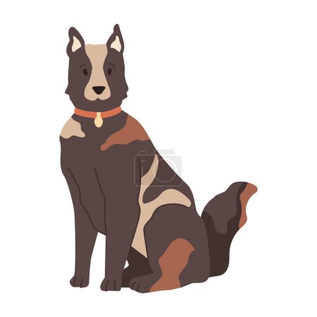 Ilustración de Retrato de personaje de perro, personaje doméstico lindo aislado sentado recto y posando. Cachorro con cuello en el cuello. Raza de caninos. Vector en estilo plano - Imagen libre de derechos