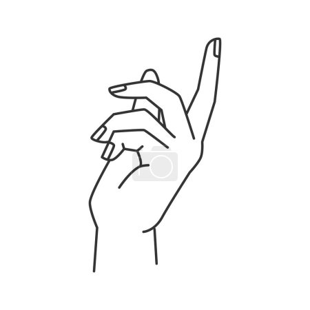 Illustration for Hand gesture, non verbal communication. Isolated palm and index finger. Woman fingernail, female arm with forefinger up, body language sign, gesturing female hand - Royalty Free Image