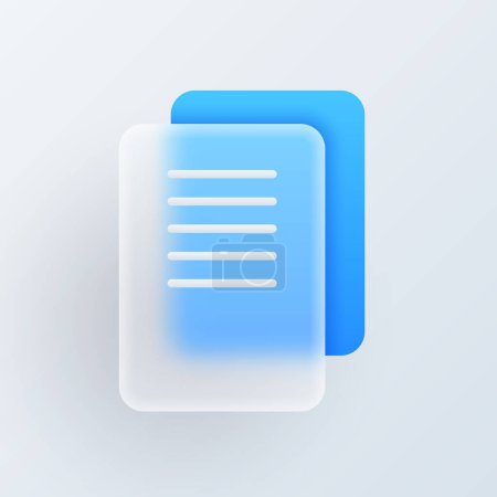 Illustration for Documents and files vector modern trend icon in style of glassmorphism with gradient, blur and transparency. Glassmorphism paper document, paperwork sign, information storage - Royalty Free Image