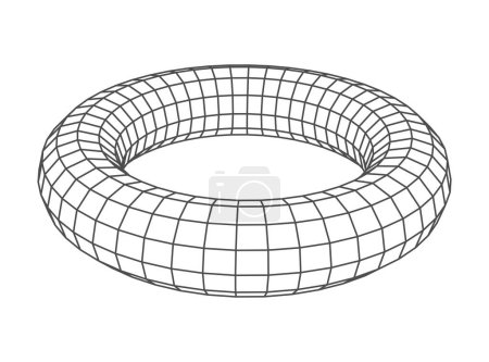 Téléchargez les illustrations : Cercle 3D low poly icône, perspective de cadre 3D, cadre métallique visuel de grille de treillis. Ligne vectorielle forme géométrique isolé rond mathématiques et géométrie figure - en licence libre de droit