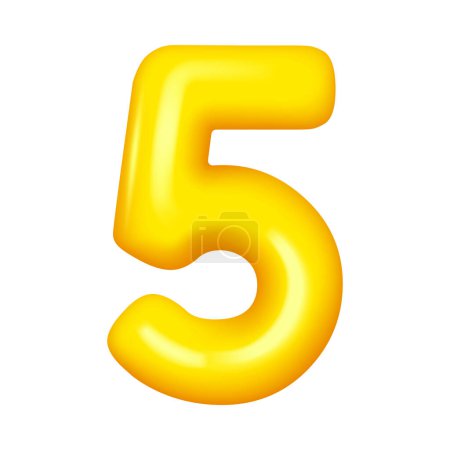Illustration for Number five numeral, fifth yellow glossy balloon. Vector anniversary celebration symbol, 5 numeral for advertising and promotion banner, greeting cards design element, shiny digital figure - Royalty Free Image