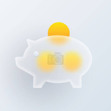Illustration for Piggy bank with money golden coin glassmorphism icon. Vector financial protection and security, sale and discount, analytics, statistics and deposit sign, retirement piggybank, economy concept - Royalty Free Image